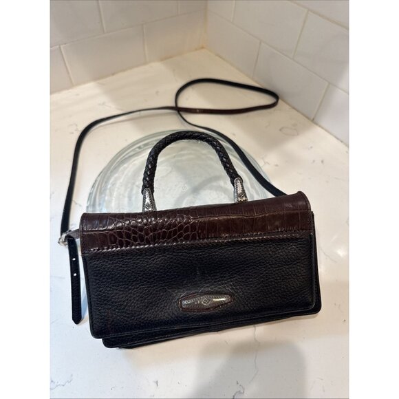 Brighton Crossbody Organizer Purse/Wallet Leather Brown And Black Alligator - Picture 1 of 16
